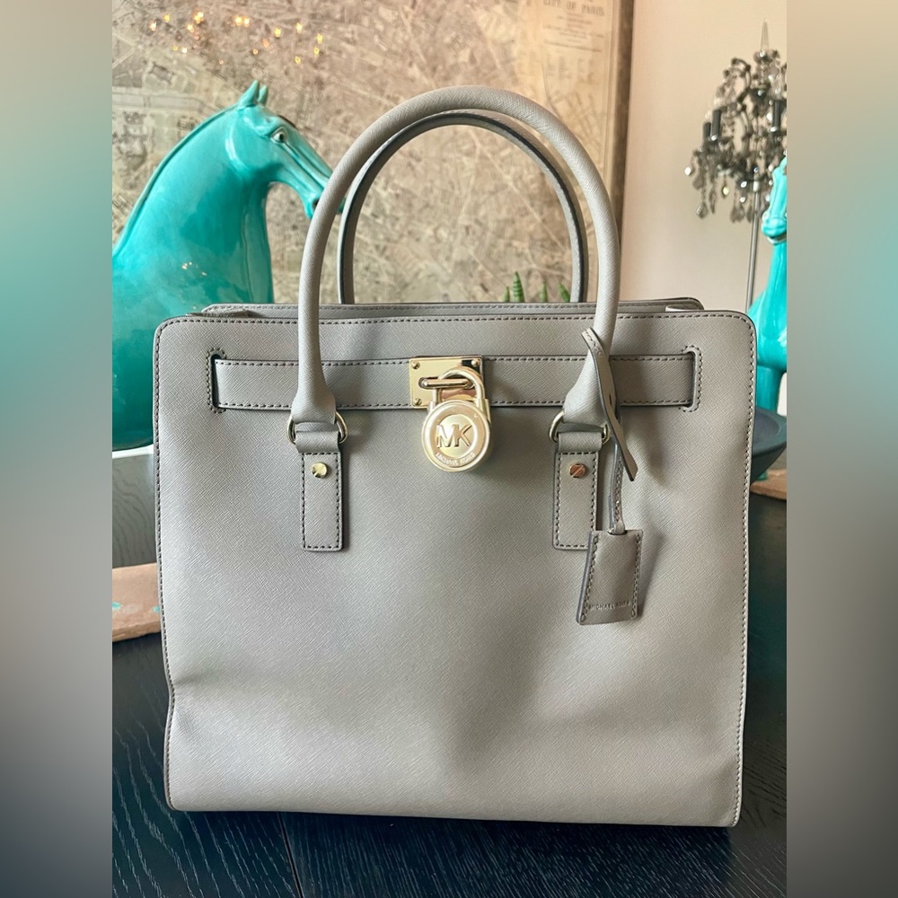 Micheal Kors Gray Large Hamilton Saffiano Leather Tote